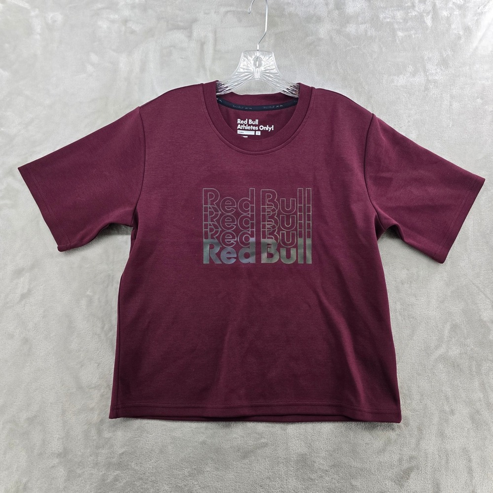 Red Bull Athletes Only T-Shirt Women Small Maroon Holographic Graphic Tee Small